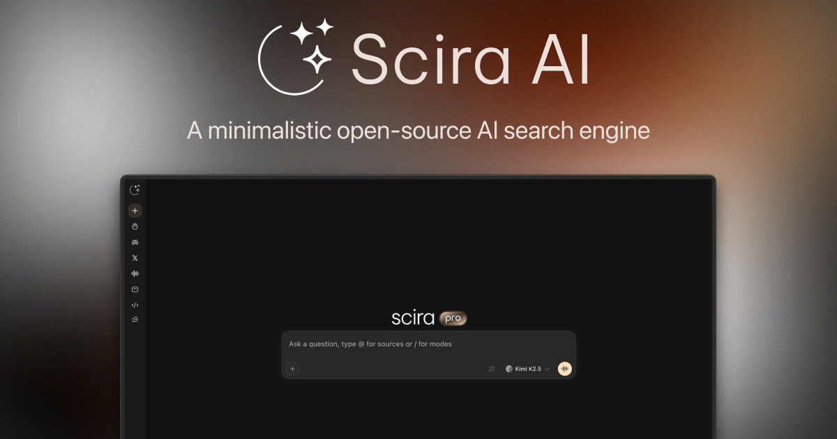 Scira AI’s official preview for its research and search workspace.