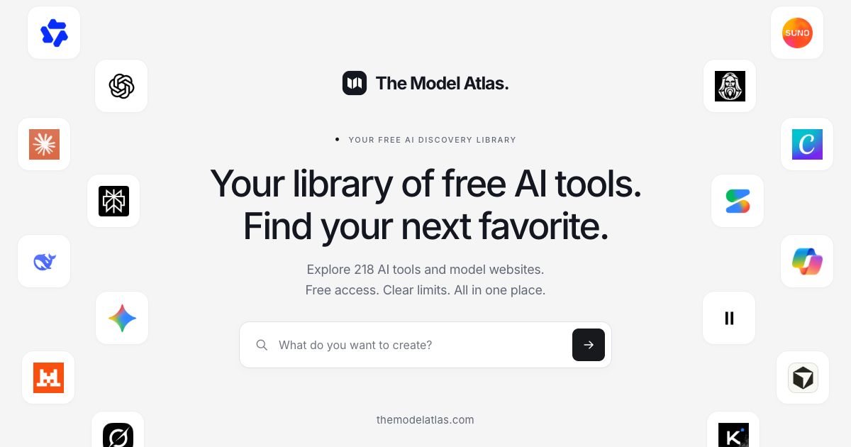 The Model Atlas official preview of its AI tool directory.