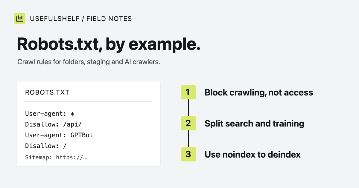 A robots.txt file with groups for all crawlers and for AI training crawlers, beside a sitemap line.