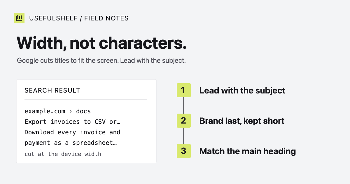A search result whose title is cut at the device width, with the useful words placed first.